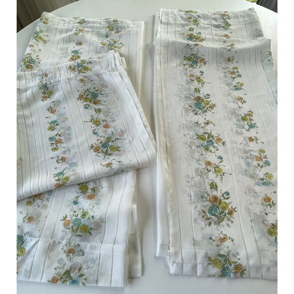 Vintage 70s floral curtains, green orange blue bouquet, for 1 pair or 1 panel - Picture 7 of 8